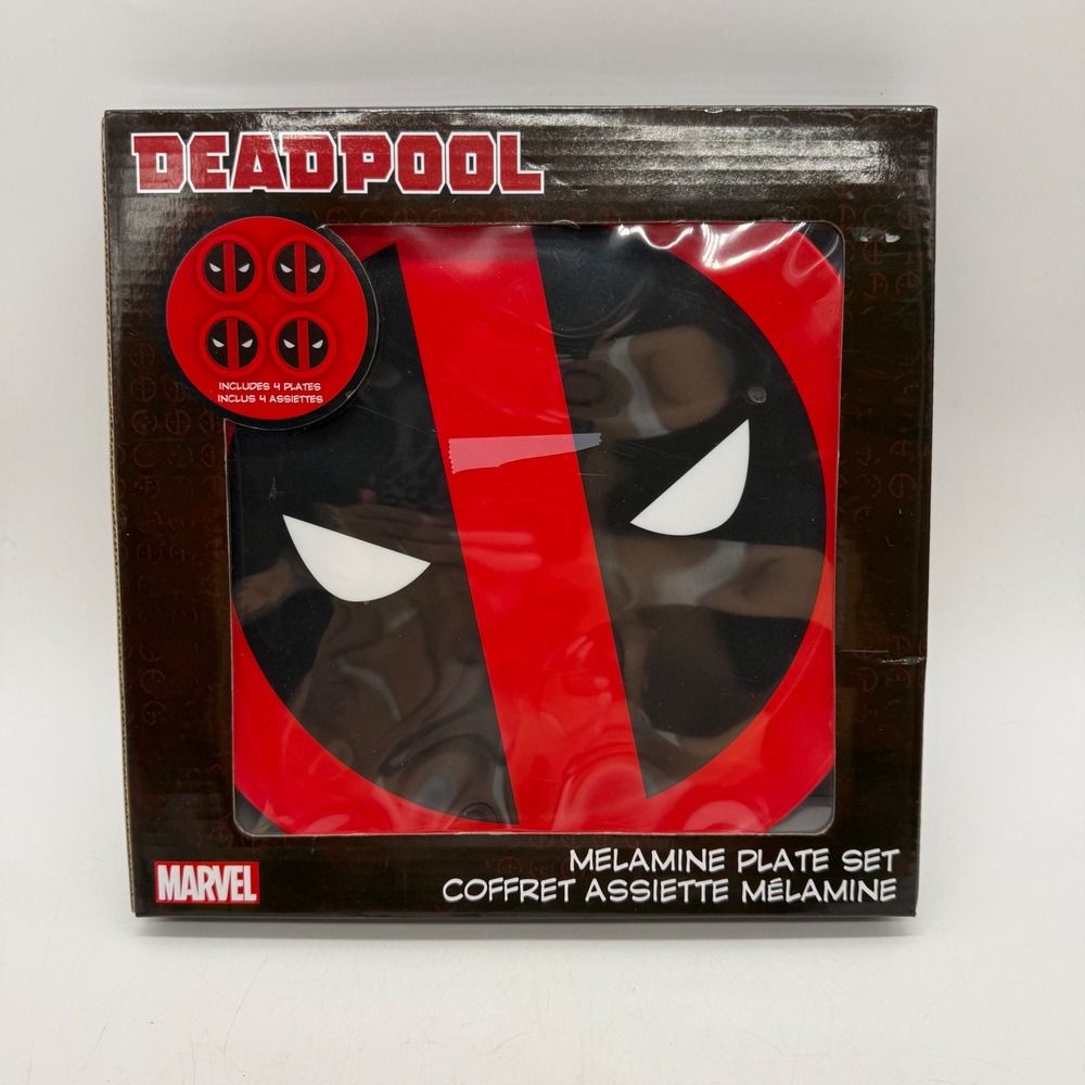 Marvel Deadpool Melamine Plate Set UnRed Black 4-Piece Logo Set